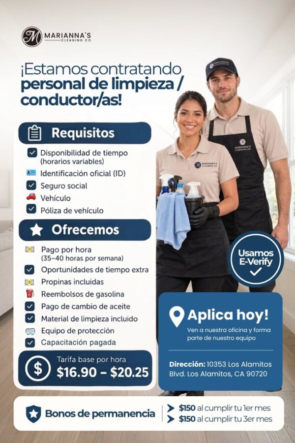 ¡ESTAMOS CONTRATANDO! We're hiring! Join the best house cleaning team in the area! Ven a…